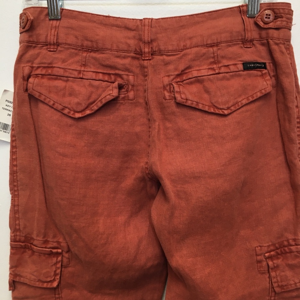 Sanctuary 100% Linen Crop Cargo Pants 28 Red Terracotta Casual Relaxed Lagenlook - Picture 8 of 11